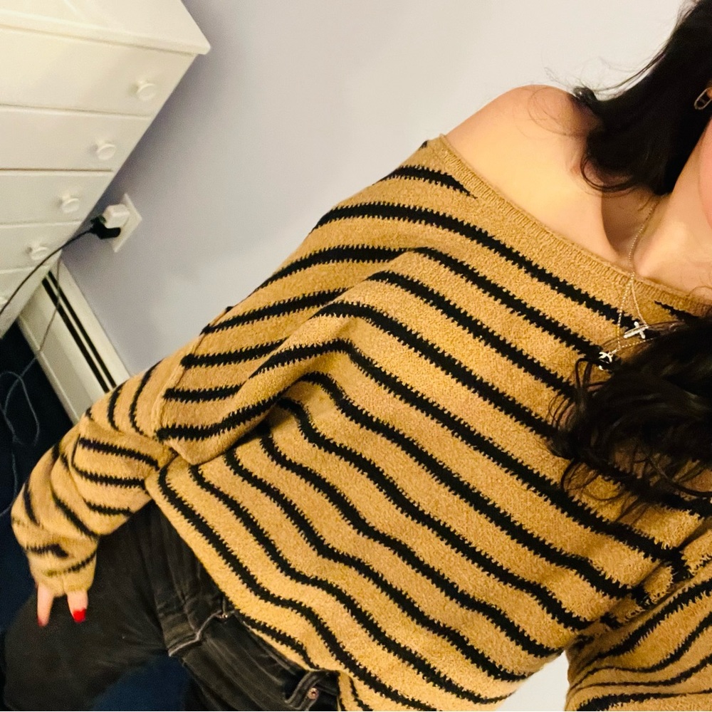 Vestique Striped Brown and Black Sweater